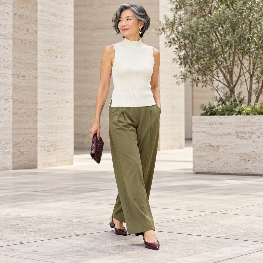 Madewell Tank Top WMNS M Cream Ribbed Mock Neck Side Slits Minimalist Workwear